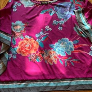 Wearable Art Boho Floral Bob Mackie Tunic 2X Pullover Lightweight Caftan Style